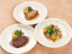 グルメ★メインのお肉料理を【特選牛・甘とろ豚・媛っこ地鶏】チョイス★和洋食ディナープラン