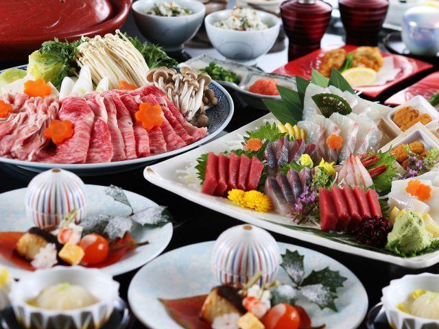【基本】ファミリーにおすすめ!上州牛と和豚もち豚のしゃぶしゃぶ&お刺身盛り合わせ会席