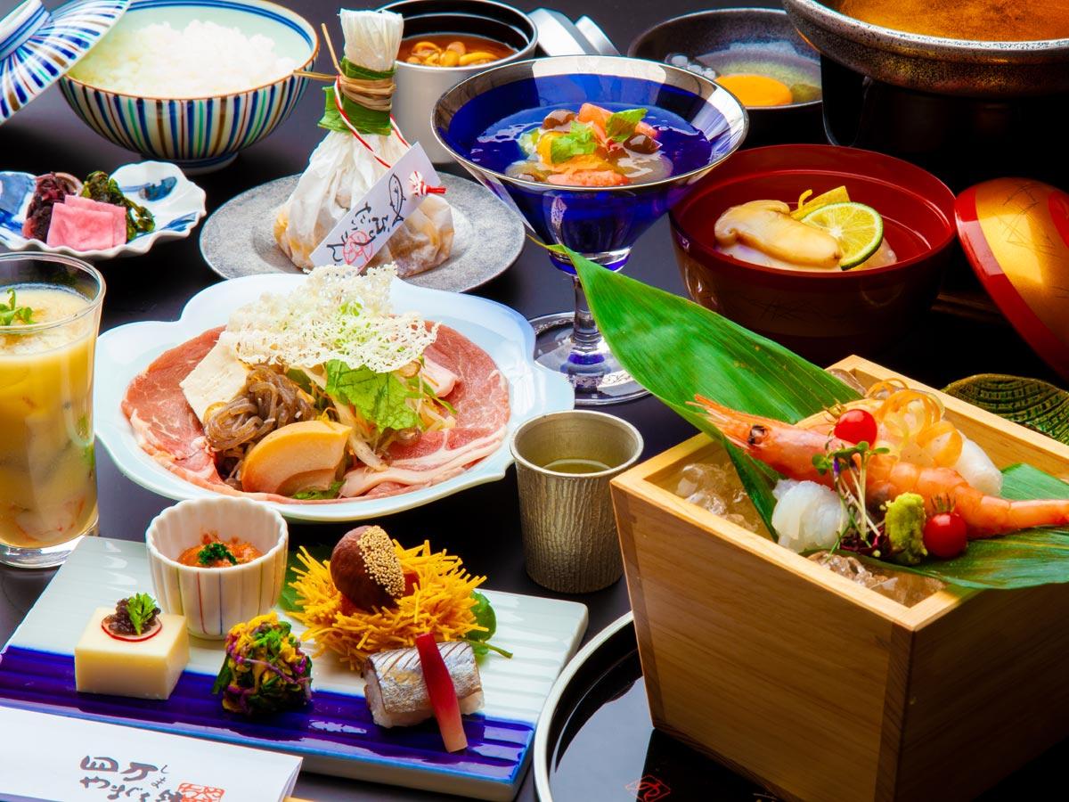 【リーズナブルに四万温泉を愉しむ♪】いなか豚のすき焼きや海鮮と群馬名産刺身こんにゃくなど♪■いなか豚膳