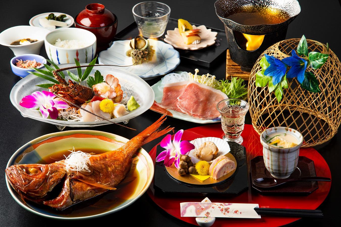 スタンダードプラン~伊勢海老・さざえ・金目鯛~満開会席<★6つの貸切風呂入り放題>